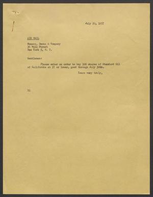 [Letter from Isaac H. Kempner to Bache & Compnay, July 20, 1957]