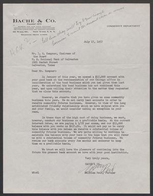 [Letter from William Reid of Bache and Co. to I. H. Kempner, July 17, 1957]