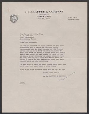 Primary view of object titled '[Letter from J. G. Blaffer & Company to Isaac H. Kempner, July 19, 1957]'.