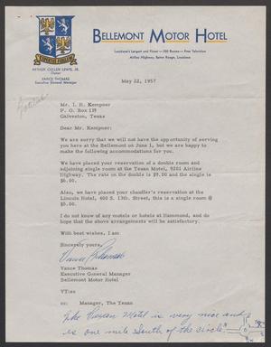 [Letter from Isaac H. Kempner to Vance Thomas, May 22, 1957]
