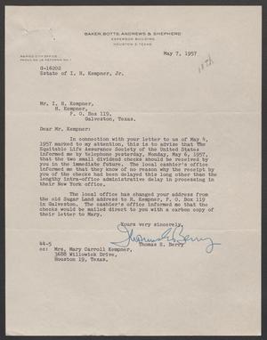 [Letter from Thomas E. Berry to I. H. Kempner, May 7, 1957]
