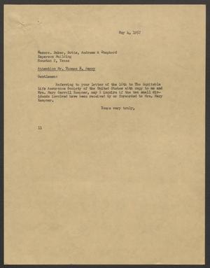 [Letter from Isaac H. Kempner to Baker, Botts, Andrews, and Shepherd, May 4, 1957]