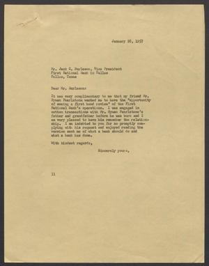 [Letter from Isaac H. Kempner to Jack C. Burleson, January 26, 1957]