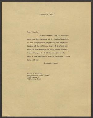 [Letter from Isaac H. Kempner to Board of Trustees, January 16, 1957]