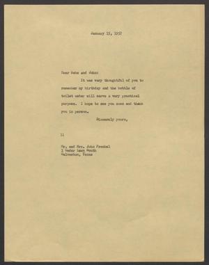[Letter from Isaac H. Kempner to John and Bebe Frenkel , January 15, 1957]