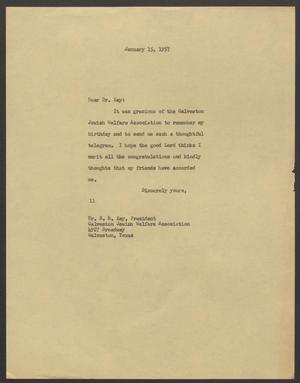 [Letter from Isaac H. Kempner to S. R. Kay, January 15, 1957]