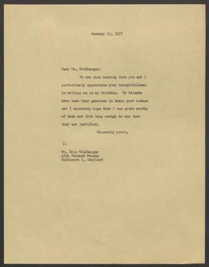 Primary view of object titled '[Letter from Isaac H. Kempner to Eric Goldberger, January 15, 1957]'.