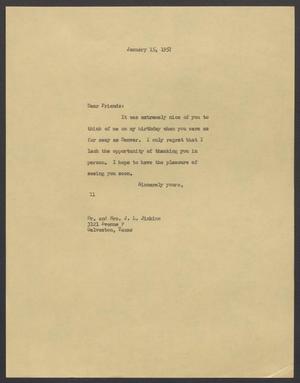 [Letter from Isaac H. Kempner to Dr. and Mrs J. L. Jinkins, January 15, 1957]