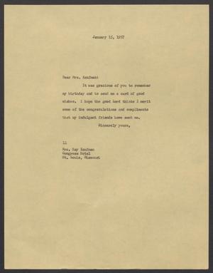 Primary view of object titled '[Letter from Isaac H. Kempner to Ray Kaufman, January 15, 1957]'.