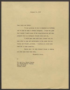 [Letter from Isaac H. Kempner to Betty and Eddie Marcus, January 16, 1957]