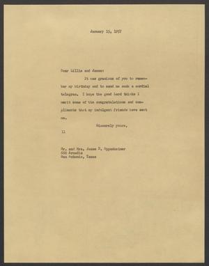 [Letter from Isaac H. Kempner to Mr. and Mrs. Jesse D. Oppenheimer, January 15, 1957]