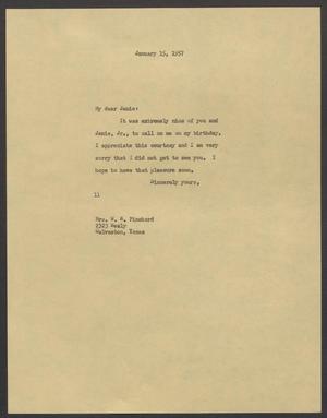 [Letter from Isaac H. Kempner to Janie Pinckard, January 15, 1957]