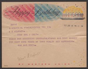[Telegram from Anne and Henry Renfert to I. H. Kempner, January 13, 1957]