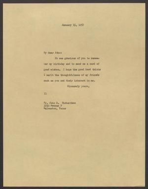 [Letter from Isaac H. Kempner to John B. Richardson, January 15, 1957]
