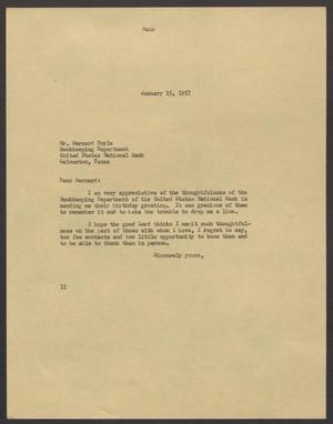 [Letter from Isaac H. Kempner to Bernard Doyle, January 15, 1957]