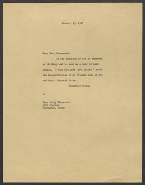 [Letter from Isaac H. Kempner to Betty Zimmerman, January 15, 1957]
