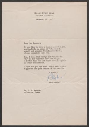 [Letter from Isaac H. Kempner to Boyd Campbell, December 26, 1957]