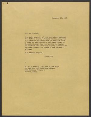 [Letter from Isaac H. Kempner to L. E. Cowling, December 19, 1957]