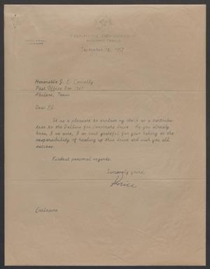 [Letter from Price Daniel to J. E. Connally, September 19, 1957]