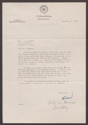 [Letter from J. Wilson Dickey to I. H. Kempner, October 31, 1957]