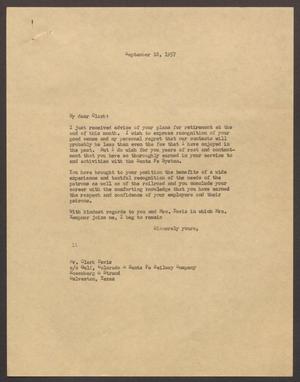 [Letter from Isaac H. Kempner to Clark Davis, September 18, 1957]