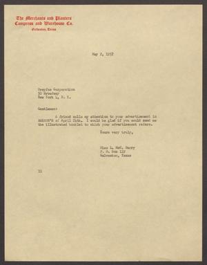 [Letter from Isaac H. Kempner to Dreyfus Corporation, May 2, 1957]
