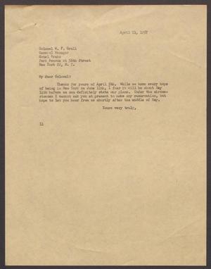 [Letter from Isaac H. Kempner to W. F. Grell, April 11, 1957]