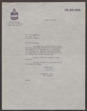 [Letter from William F. Grell to Isaac H. Kempner, April 5, 1957]