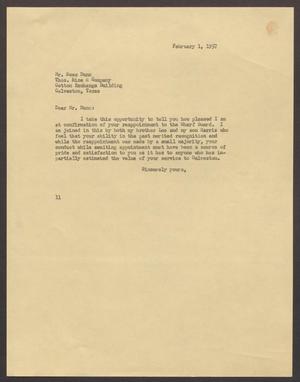 [Letter from Isaac H. Kempner to Ross Dunn, February 1, 1957]