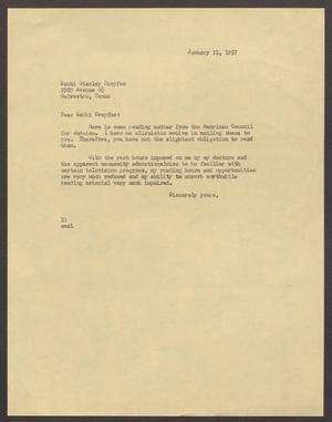 [Letter from Isaac H. Kempner to Stanley Dreyfus, January 11, 1957]