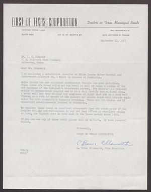 [Letter from C. Bruce Ellsworth of First of Texas Corporation to I. H. Kempner, September 12, 1957]