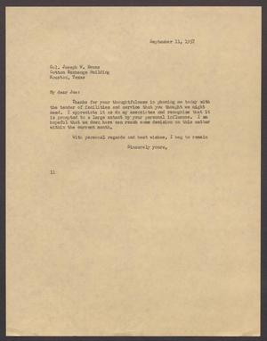 [Letter from Isaac H. Kempner to Joseph W. Evans, September 11, 1957]