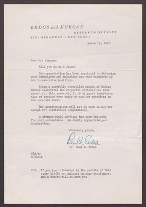 [Letter from Dr. Paul L. Erdos to I. H. Kempner, March 14, 1957]
