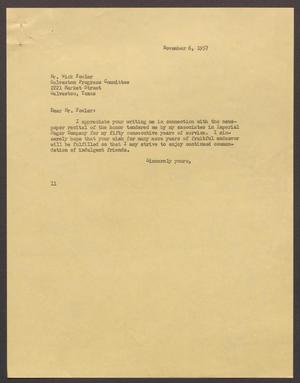[Letter from Isaac H. Kempner to Wick Fowler, November 6, 1957]