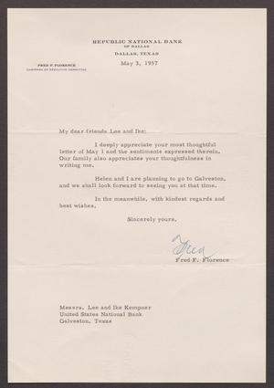[Letter from Fred F. Florence to Robert Lee and Isaac Herbert Kempner, May 3, 1957]