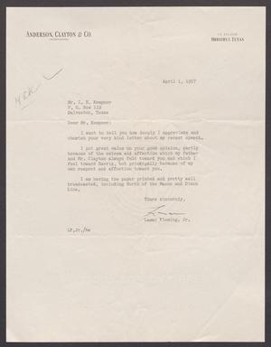 [Letter from Lamar Fleming, Jr. to Isaac H. Kempner, April 1, 1957]