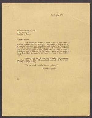 [Letter from Isaac H. Kempner to Lamar Fleming, Jr., March 30, 1957]
