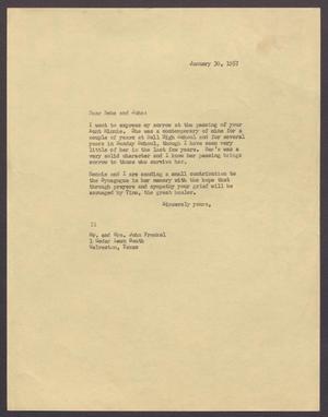 [Letter from Isaac H. Kempner to Bebe and John Frenkel, January 30, 1957]