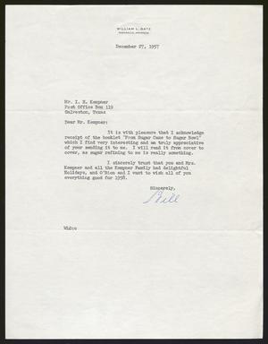 [Letter from William L. Gatz to Isaac H. Kempner, December 27, 1957]