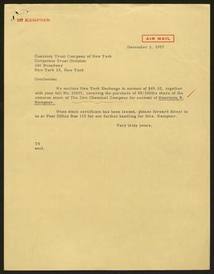 [Letter from T. E. Taylor to Guaranty Trust Company of New York, December 3, 1957]
