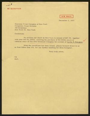 [Letter from T. E. Taylor to Guaranty Trust Company of New York, December 3, 1957]