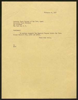 [Letter from Isaac H. Kempner to Guaranty Trust Company of New York, November 16, 1957]