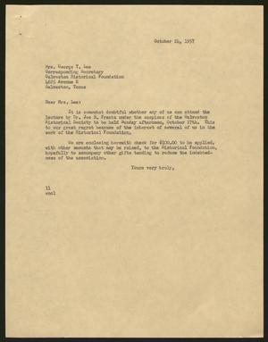 [Letter from Isaac H. Kempner to George T. Lee, October 24, 1957]