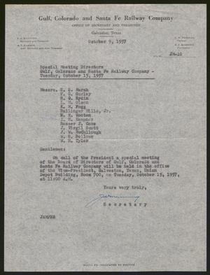 [Letter from J. A. Manning to the Special Meeting Directors, 1957-10-09]