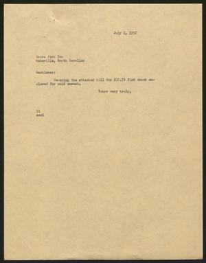 [Letter from Isaac H. Kempner to Grove Park Inn, July 1, 1957]
