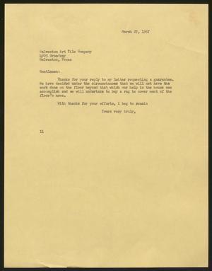 [Letter from Isaac H. Kempner to Galveston Art Tile Company, March 27, 1957]