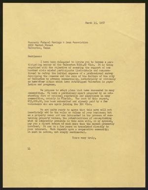 [Letter from I. H. Kempner to the Guaranty Federal Savings and Loan Association, March 15, 1957]
