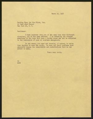[Letter from Isaac H. Kempner to Guiding Eyes for the Blind Incorporated, March 12, 1957]