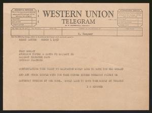 [Telegram from I. H. Kempner to Fred Gurley - March 1, 1957]