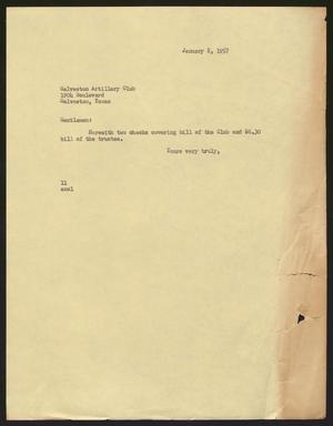 [Letter from Isaac H. Kempner to Galveston Artillery Club, January 8, 1957]